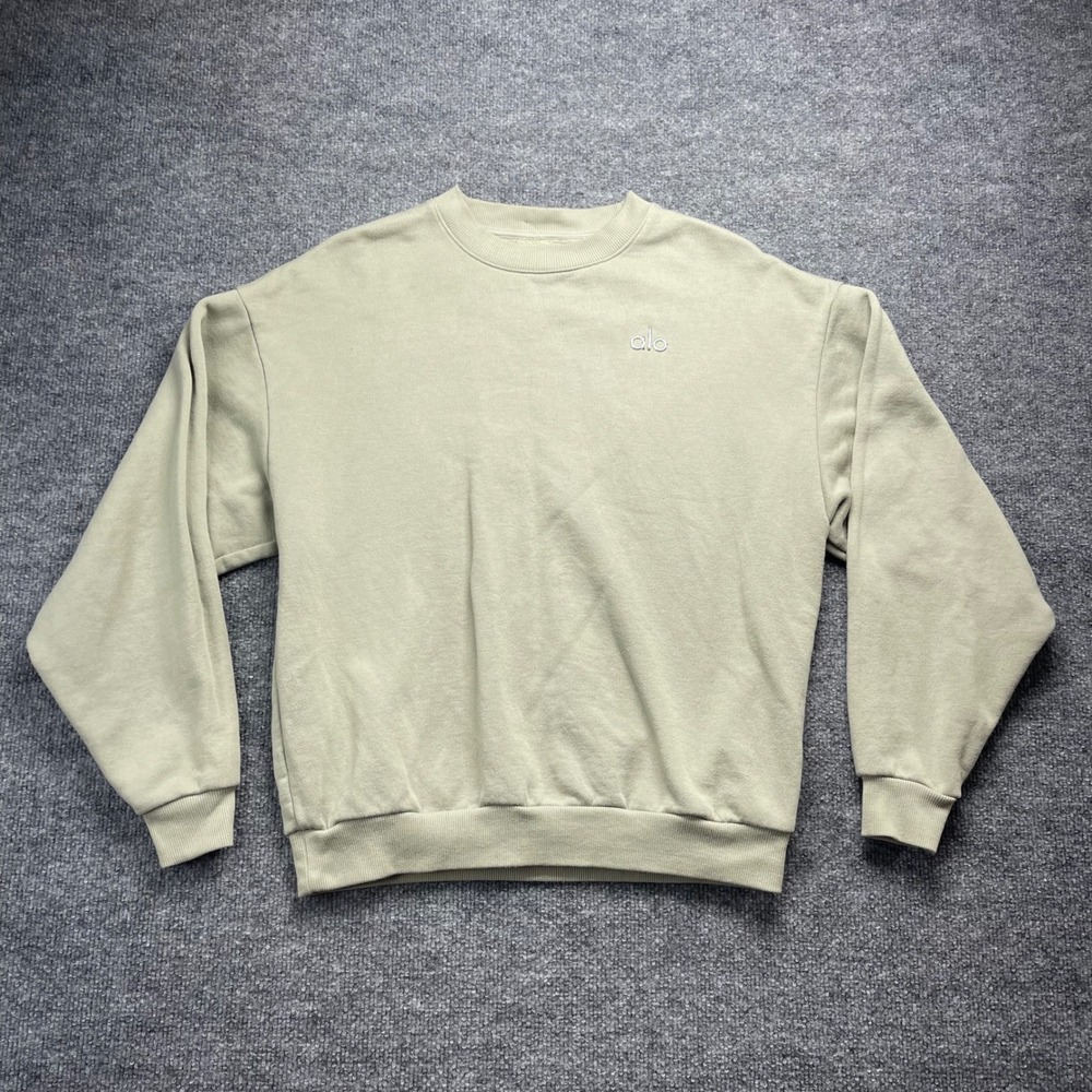 Alo Yoga Accolade Crewneck Sweatshirt Sage Green Chrome Logo Oversized Womens